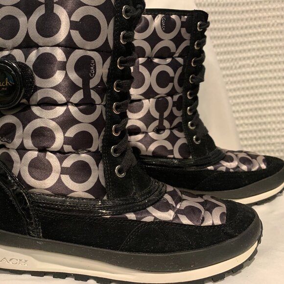 Coach Black & Gray Suede & Fabric High Top Snow Boots - Picture 5 of 14
